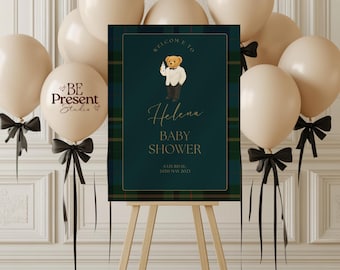 Polo Baby Shower Welcome Sign: Tartan Plaid, Equestrian Theme