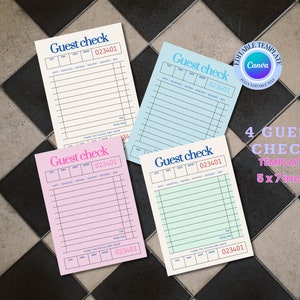 Blanco gastcheque digitale download cheque afdrukken, gastcheque Mockup restaurant gastchequebewijzen, lege gastenchecklijst afdrukbaar, 5 x 7