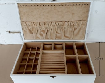 Wooden Jewelry Box, Jewelry Organizer with Ring Cushions, Pocket for Necklaces' & Chains, storage with pillows for watches