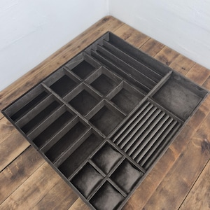 Brown organizer for watches, rings, belts, glasses, jewelry organizer, custom modular organizer, drawer organizer.