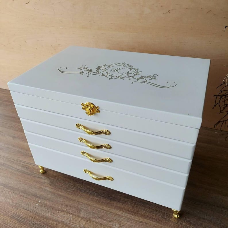 5-tier Wood Jewelry Box, Velvet Lined, Custom Storage - Etsy