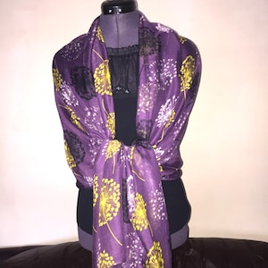 Dandelion Print Scarf, Light Weight Scarves, Purple Scarf