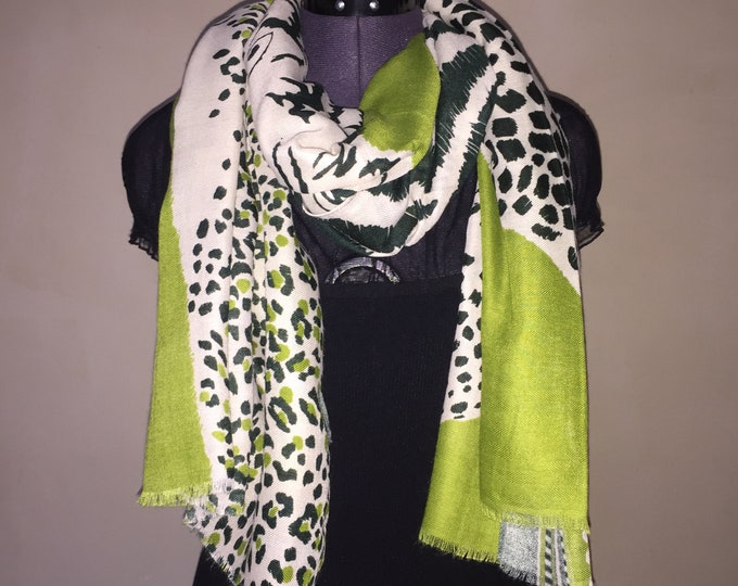 Tiger and Leopard Animal Print Scarf for Women Green