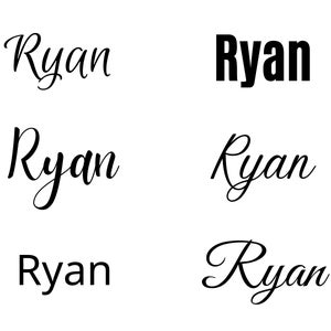 Puede incluir: Cinco variaciones diferentes del nombre "Ryan" escritas en diferentes estilos. El nombre está escrito en cursiva, en negrita y en fuente estándar.