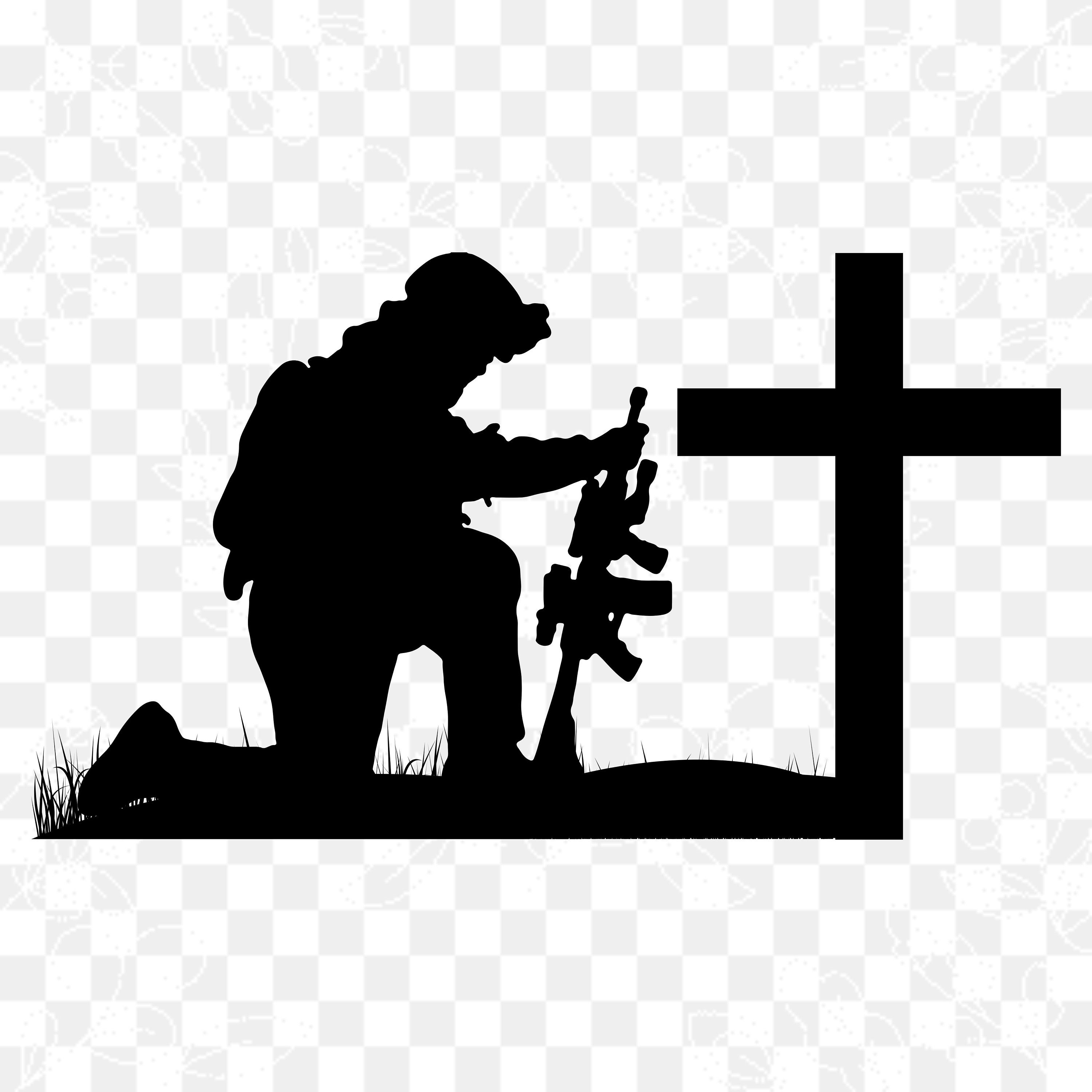 Silhouette of soldier kneeling