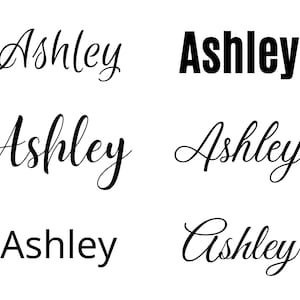 May include: Six different variations of the name "Ashley" written in different fonts and styles. The name is written in cursive, bold, and standard font.