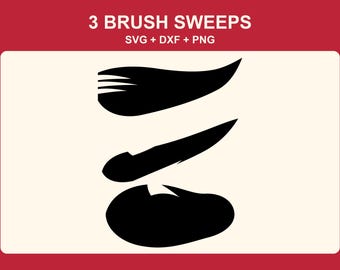 Ensemble SVG de coups de pinceau abstraits, 3 traits effilés, fichiers de découpe DXF, PNG transparent