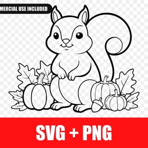 Cozy Fall Squirrel SVG PNG, Autumn Leaves & Pumpkins Cut File, Friendly Acorn Digital Download for Cricut Silhouette