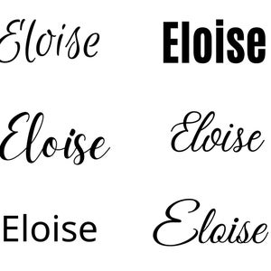 May include: Five different variations of the name "Eloise" written in black ink. The name is written in a variety of styles, including cursive, bold, and sans-serif.