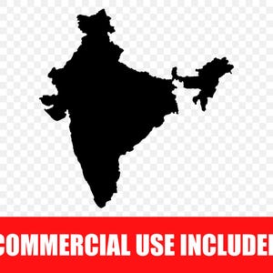 Silhouetkaart van India SVG PNG, geografische landcontouren Cricut Design Space snijbestand, direct digitaal te downloaden
