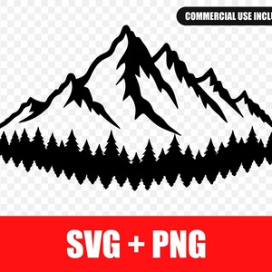 Bergwaldszene (SVG/PNG), Natursilhouette für Cricut, Kiefernlandschaft (digitaler Download)