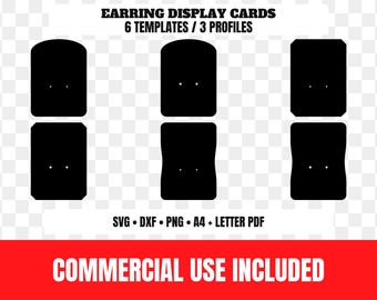 Lot de modèles de cartes pour boucles d'oreilles, 6 fichiers SVG, DXF et PNG, format A4/Lettre (PDF).