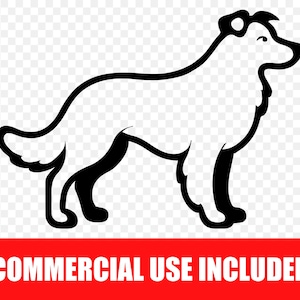 Border Collie Silhouette SVG PNG, Fluffy Muzzle Dog Profile Athletic Stance Cricut Cut File, Pet Animal Clipart Digital Download
