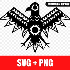Archivo de corte SVG PNG del pájaro trueno americano, silueta tribal geométrica detallada, diseño para Cricut Silhouette para manualidades, descarga digital