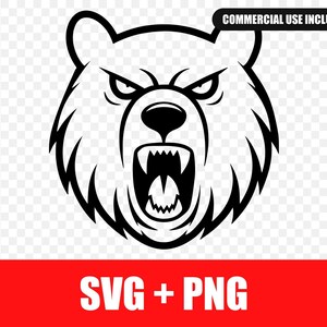 Cabeza de oso enojado SVG PNG, mascota de oso rugiente Archivo de corte Cricut Silhouette, imágenes prediseñadas de animales salvajes feroces Descarga digital