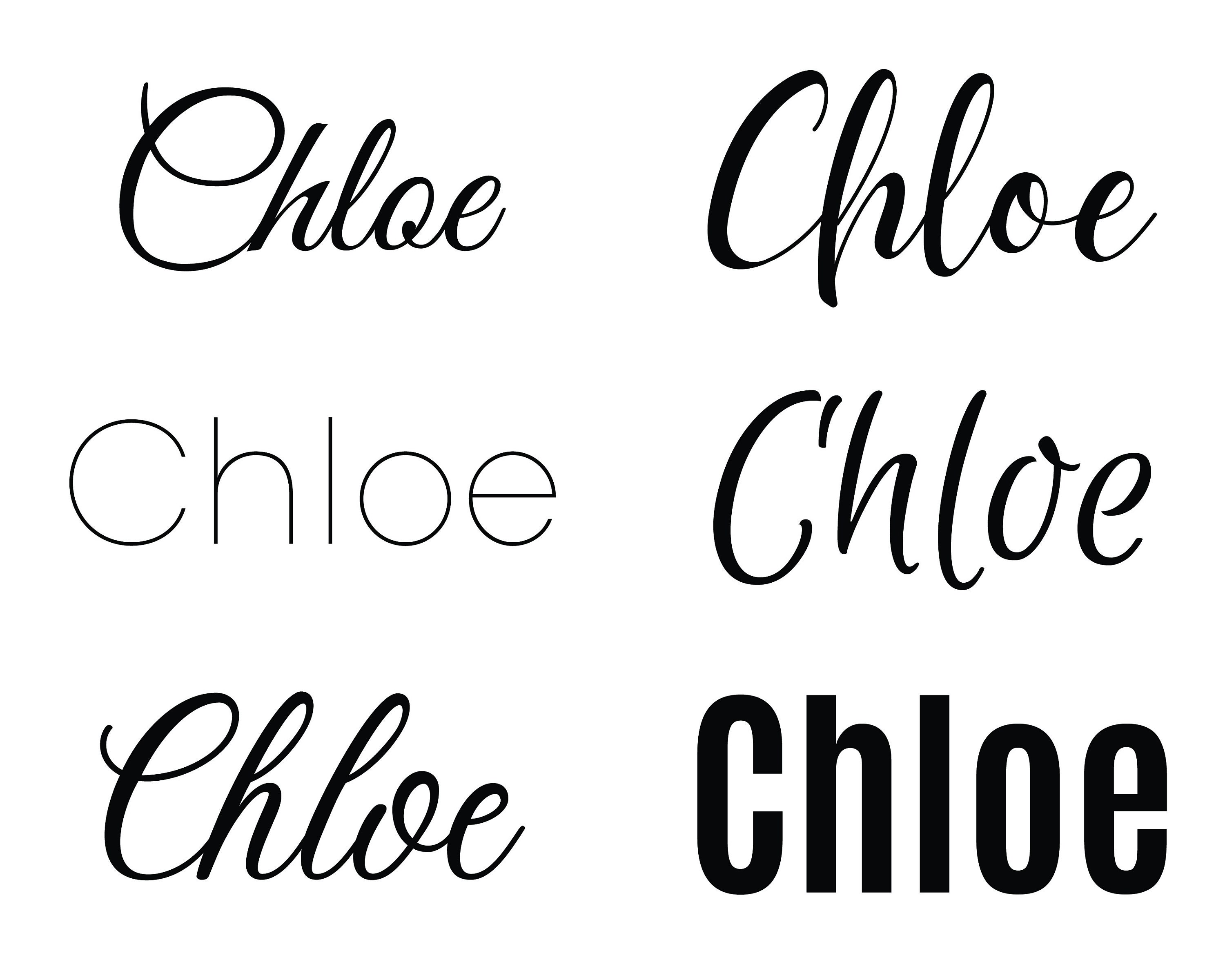 name Chloe in various Retro graphic design elements, set of vector