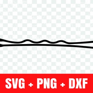 May include: Black bobby pin with a wavy design. The image includes the text "SVG + PNG + DXF" in white letters on a red background. The bobby pin is a hair accessory.