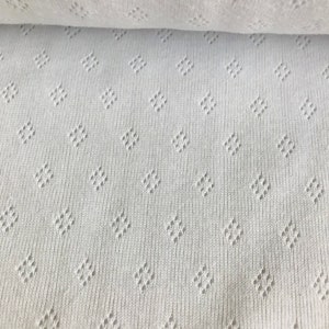 White Knit Pointelle Jersey Fabric// Soft two-way stretch cotton material, Pointelle fabric, Knit fabric, White fabric afbeelding 2