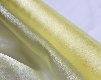 Lemon Yellow Crystal Organza Fabric// Sheer crafting and sewing material, Pale yellow shimmering organza faberic