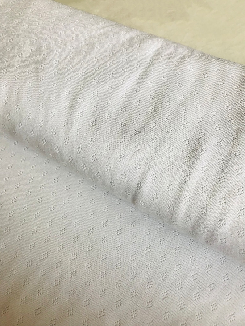 White Knit Pointelle Jersey Fabric// Soft two-way stretch cotton material, Pointelle fabric, Knit fabric, White fabric afbeelding 1