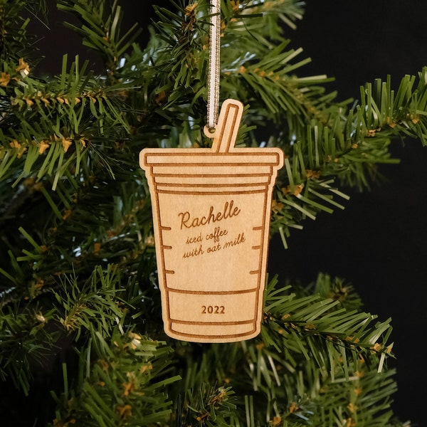 Custom Coffee Order Ornament, Personalized Wood Christmas Ornament For Espresso Drinkers, St*rbucks Inspired Gift For People Who Love Coffee