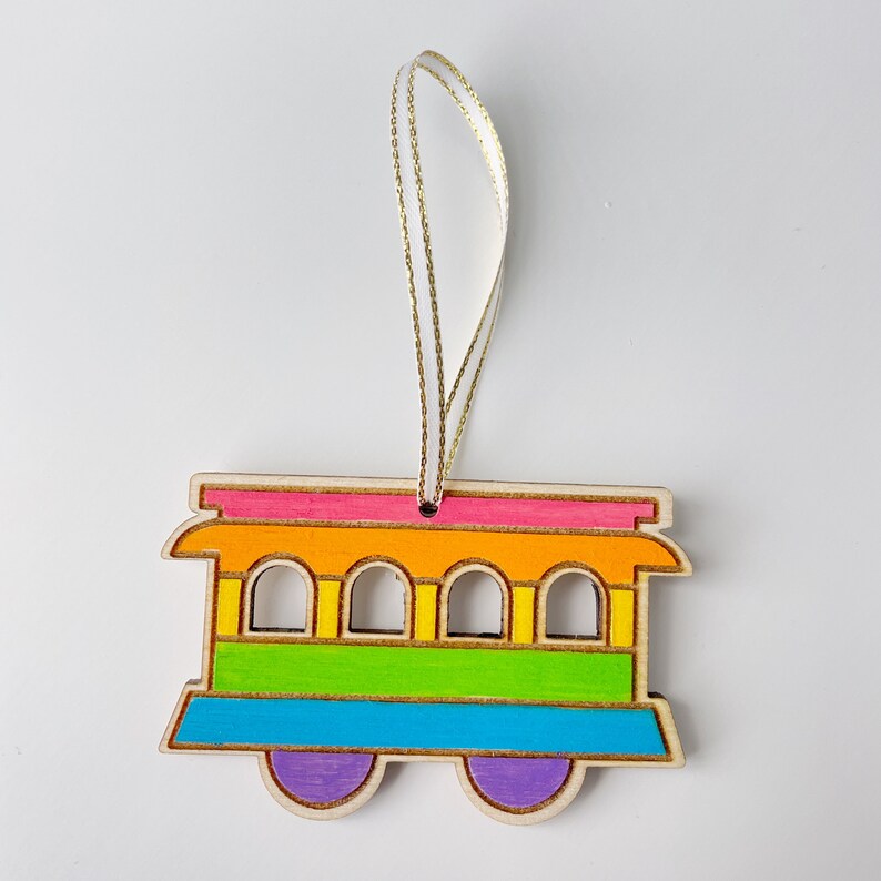 Cable car christmas ornament