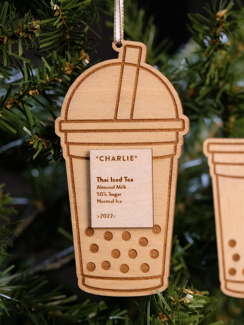 Custom Boba Order Ornament Personalized Bubble Tea Wood Etsy