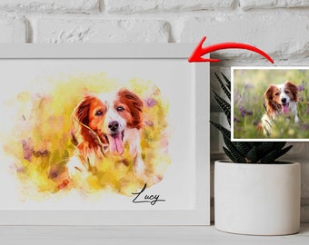 Custom watercolor dog portrait from photo, Personalized Dog Painting, Colorful pet portrait, Dog portrait painting, Dog portrait hand drawn