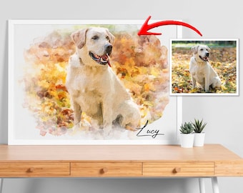 Dog portrait custom painting, Personalized painted pet portrait, Watercolor pet portrait from photo, Colorful dog portrait, Handmade gift