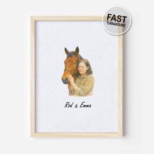 Custom Horse and Owner Portrait – Watercolor Style from Photo – Digital Pet and Human Art, Printable Horse Gift, Personalized Animal Artwork