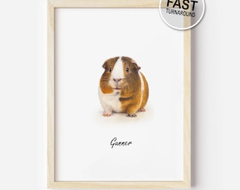 Retrato personalizado de conejillo de indias: arte digital para mascotas en estilo acuarela, ilustración imprimible de animales pequeños, un regalo encantador para los amantes de los cerdos.