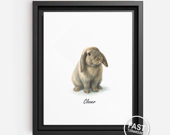 Watercolor Bunny Pet Portrait Painting