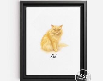 Custom Cat Portrait, Pet Memorial Wall Art, Personalized Cat Gift