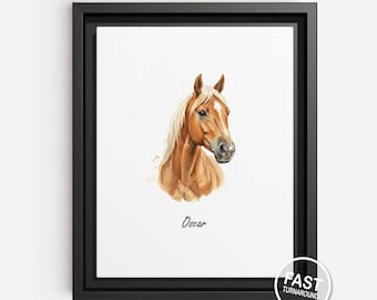 Watercolor Horse Portrait – Custom Pet Painting Gift for Horse Lovers