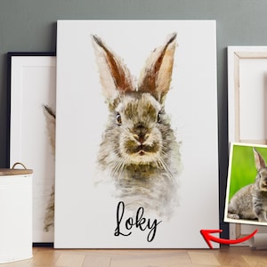 retrato de mascota de acuarela personalizado de la foto, retrato de conejo personalizado, retrato de mascota, retrato de conejito de la foto, retratos de conejo, memorial de mascotas