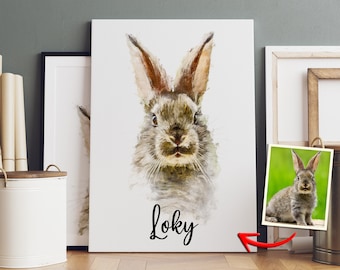 Retrato de mascota en acuarela personalizado, monumento de conejo o conejito, arte mural pintado al óleo