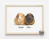 Custom Guinea Pig Portrait – Digital Pet Illustration for Multiple Pets – Guinea Pigs, Cats, Dogs & More – Printable Pet Art