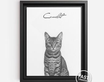 Custom Cat Portrait from Photo, Personalized Pet Memorial Wall Art
