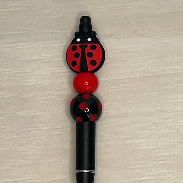 Lady Bug Beaded Pen (Red and Black Polka Dot))