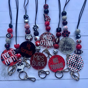 Personalized Georgia Lanyard / Red and Black lanyard / bulldog lanyard