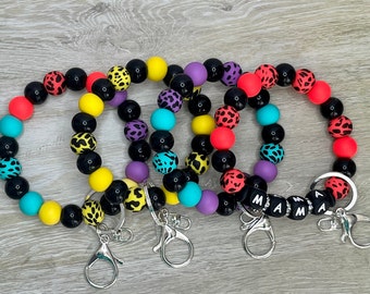 Neon Cow Print Silicone Bead Llavero Wristlet