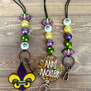 Personalized Mardi Gras Lanyard; fleur de lis lanyard