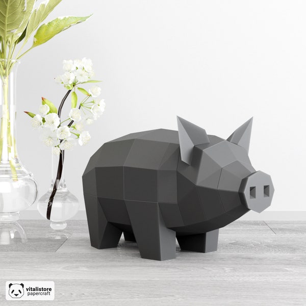 Papercraft Pig, DIY Paper Craft Piggy, 3D Paper Sculpture, DIY Gift, 3D Origami Pig, 3D Puzzle, Pig PDF Pattern, Home Decor, Paper Animals