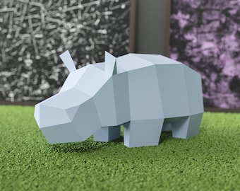 DIY Papercraft Hippo 3D Origami, Low Poly River Horse, DIY Gift 3D Paper Craft Hippo, PDF Papercraft Kit, 3D Paper Sculpture Home Decoration