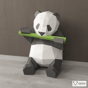 Panda Papercraft 3D, Bamboo Panda Paper Craft, DIY Gift, 3D Paper Sculpture, Low Poly Bear, 3D Origami Panda, Home Decor, Papercraft PDF Kit