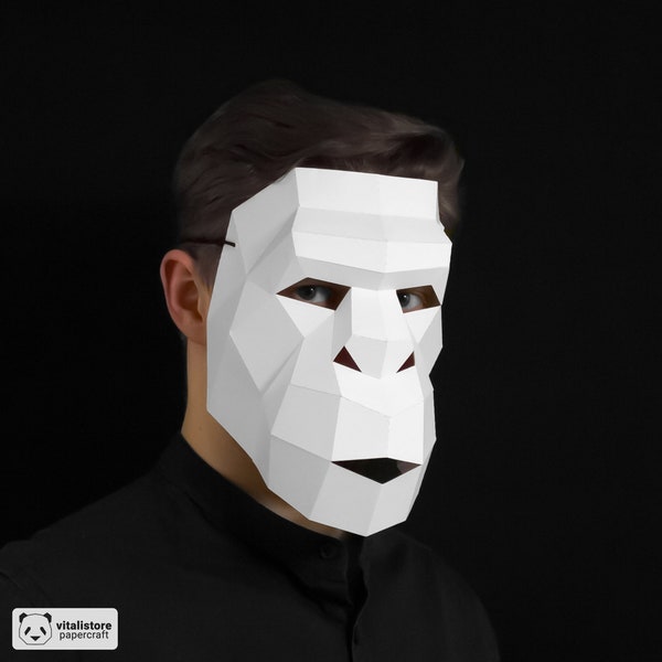 Masque de singe, masque de bricolage Papercraft, modèle PDF de gorille, masque en papier Low Poly, modèle de masque de singe, DIY Cosplay Papercraft, costume d'Halloween