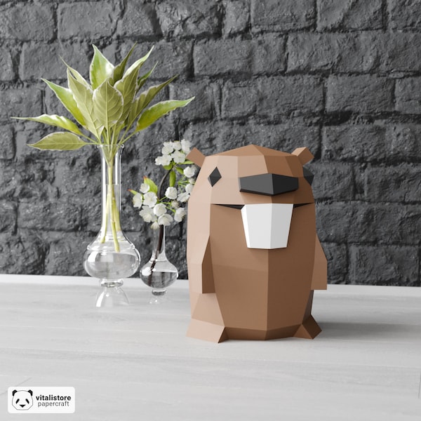 Beaver Papercraft 3D, Low Poly Papercraft, DIY Gift, 3D Origami Beaver, Paper Craft Beaver, 3D Paper Sculpture, PDF Papercraft, Home Decor