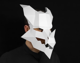 Dragon Mask, Papercraft Template, Mask PDF Pattern, Dragon Paper Mask, Halloween Costume, DIY Face Mask, Low Poly Mask, DIY Papercraft Mask