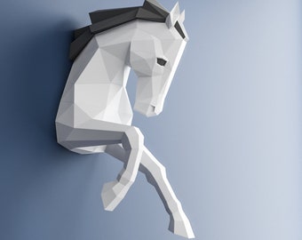 DIY Papercraft Horse, Paper Craft 3D Horse, Low Poly Papercraft, 3D Paper Sculpture, Horse Wall Decor, DIY Gift, Horse Lovers, PDF Template