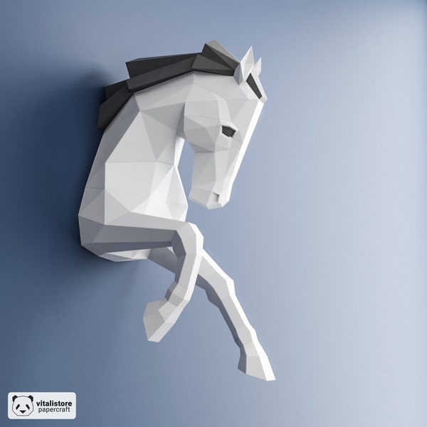 DIY Papercraft Horse, Paper Craft 3D Horse, Low Poly Papercraft, 3D Paper Sculpture, Horse Wall Decor, DIY Gift, Horse Lovers, PDF Template